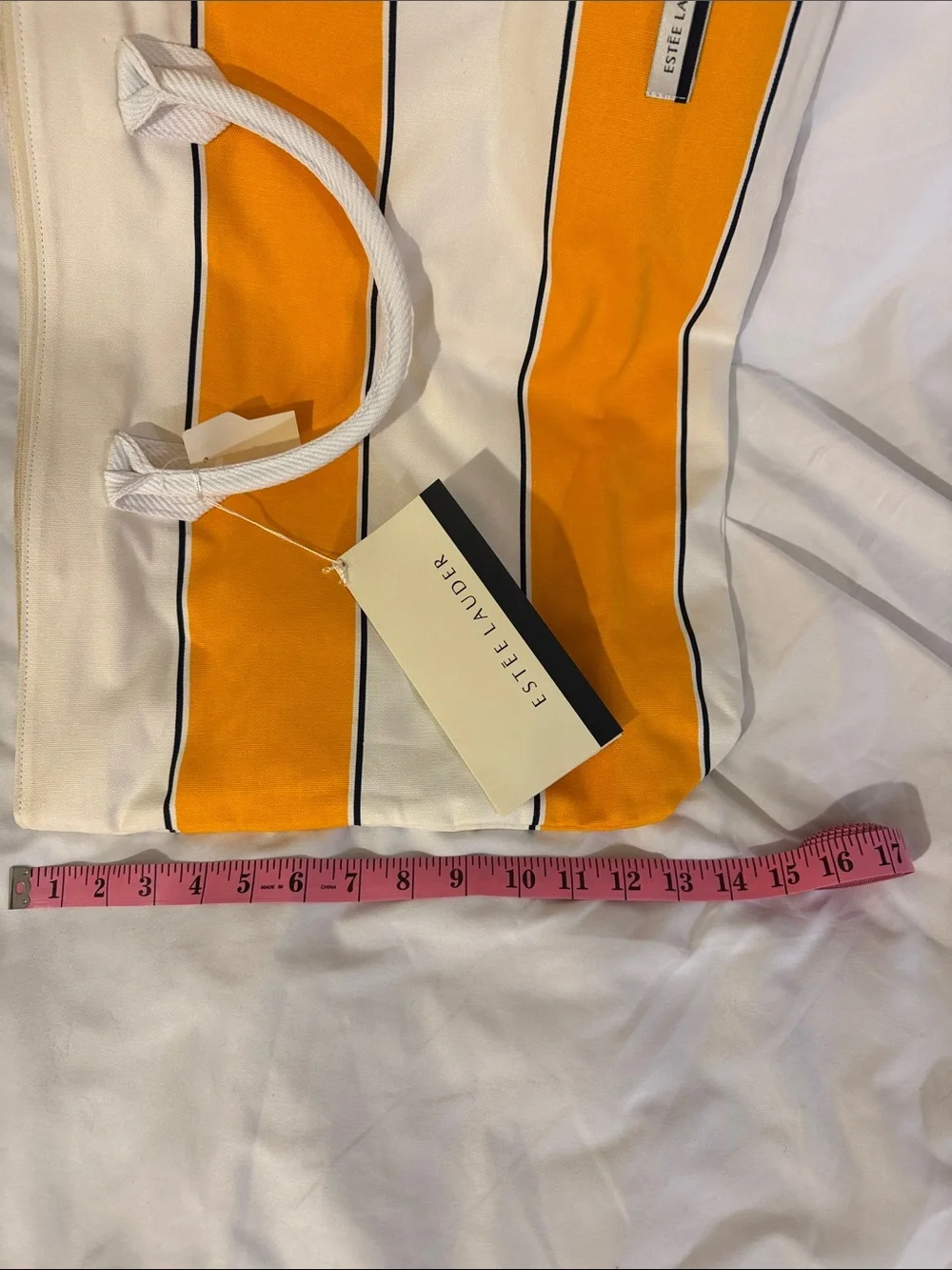Estee Lauder Orange and White Striped Canvas Tote